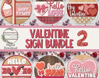 Valentine Laser Sign Bundle 2, Digital Download, Round Door Hanger, Valentine's Day Welcome Sign, Laser Cut File