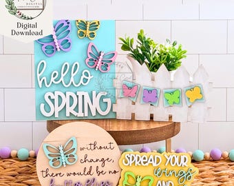 Spring Butterflies Tiered Tray SVG, Digital Download, Butterfly Decor, Glowforge, Laser Cut File