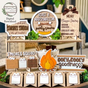 S&#39;mores Tiered Tray SVG, Digital File, Campfire, Marshmallows, Round Sign, Smores Bar, Glowforge, Laser Cutter, Digital Download, 3D Signs