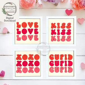 Retro Valentijnsdag SVG, digitaal bestand, Valentines Signs, Love, Kiss, XOXO, Cupido, gelaagde lade, Glowforge, lasersnijder, digitale download,