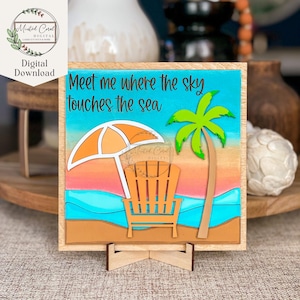 Treff mich, wo der Himmel das Meer berührt SVG, Strandschild, digitale Datei, Palme, Ozean, Farbdateien, Glowforge, Laser Cutter, Download