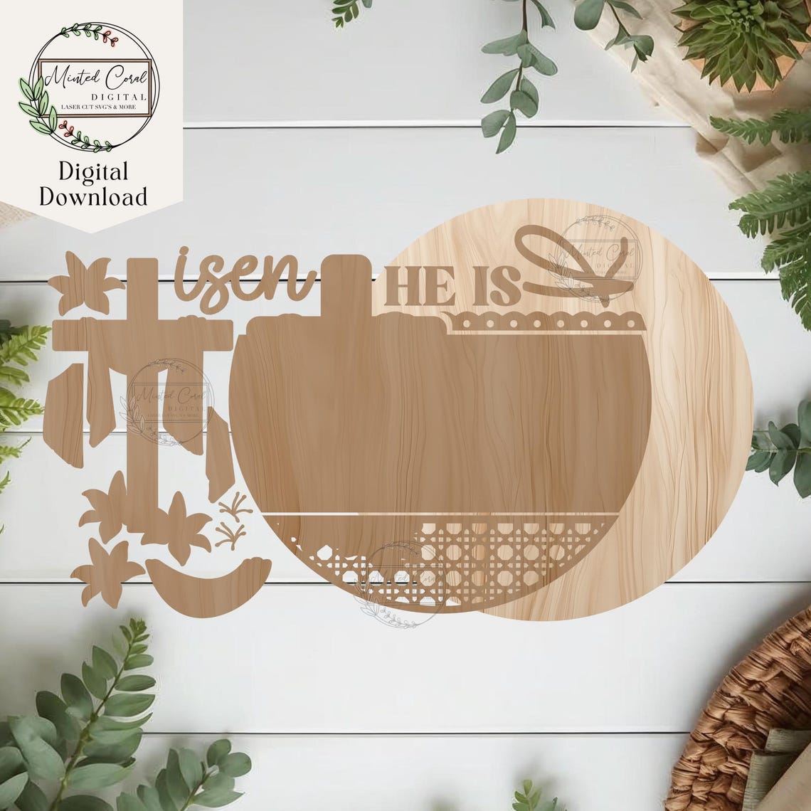 He is Risen Sign SVG, Digital Download, Easter Cross Door Hanger ...