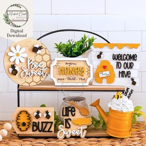 Gelaagde bijenlade SVG, lente, zomer, madeliefje, hommel, honing, bijenkorf, digitaal bestand, bloemen, verfbestanden, Glowforge, lasersnijder, download