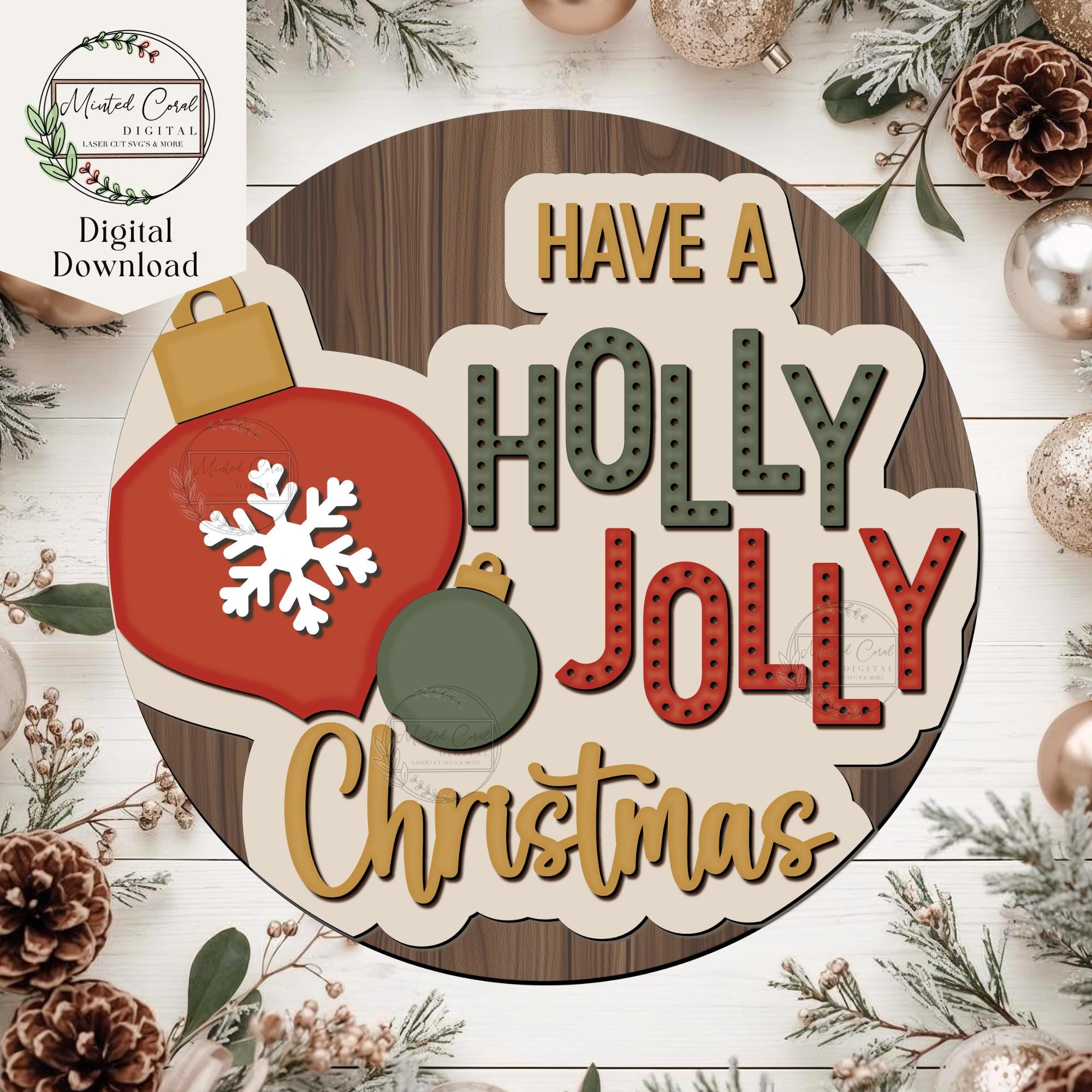 Holly Jolly Christmas Sign SVG Digital Download, Christmas Door Hanger ...