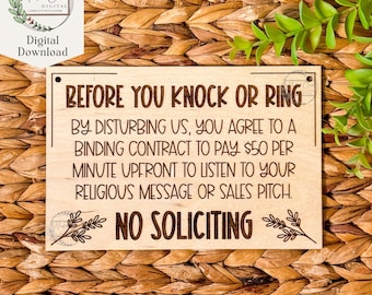 No Soliciting Sign SVG, Digital Download, Before You Knock, Door Hanger, Glowforge, Laser Cut File
