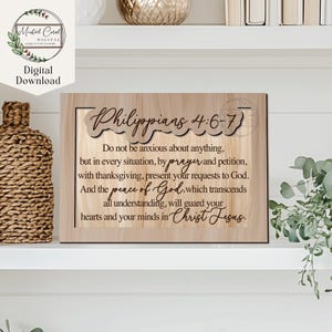 Filipenses 4:6-7 Señal, Archivo digital, Señal de las Escrituras, Versículo bíblico, Paz de Dios, No se preocupen, NVI, Glowforge, Corte láser, Descargar,
