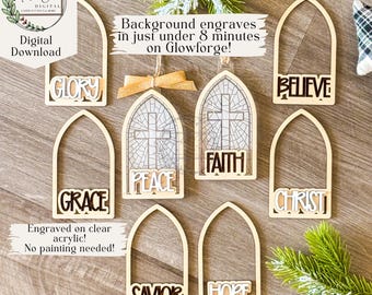 Stained Glass Christmas Ornament SVG Bundle, Digital Download, Scripture Ornament, Laser Cut File