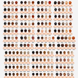 Puede incluir: Una cuadr&iacute;cula de 195 peque&ntilde;as ilustraciones de peinados infantiles, cada una con un color y estilo de cabello &uacute;nicos. La palabra "KIDS" est&aacute; en la parte superior. Las ilustraciones est&aacute;n dispuestas en filas y columnas, ofreciendo una variedad de opciones.