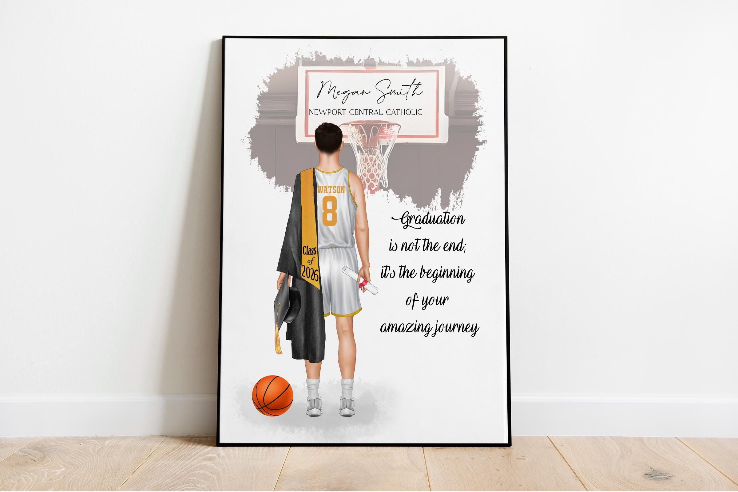 Custom Basketball Graduation Men Portrait – Personalized Athlete Print ...