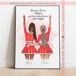 Personalized Cheerleader Bestie Print - Custom Squad Art - The Perfect Gift for Your Cheerleading Teammates and Best Friends