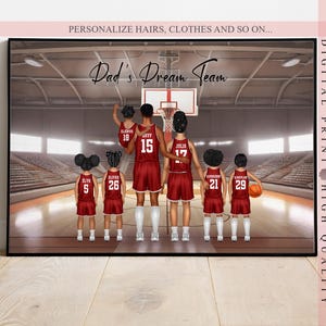 Impressão personalizada de basquete familiar - Ideia de presente de Natal - Presente de Dia dos Pais - Retrato de família - Arte de parede personalizada - Presente de lembrança
