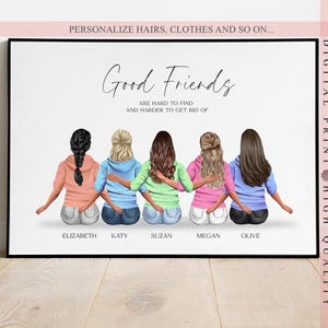 パーソナライズされた友達グループのプリント - 親友のプリント - 誕生日プレゼント - 友情のイラスト - カスタムウォールアート