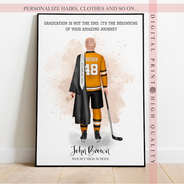Personalized Hockey Graduation Men Print - Celebrate the Achievements of a Hockey Star - Personalized printable gift - Keepsake gift