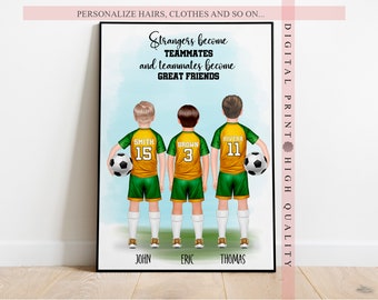 Personalized Soccer Teammates Print - Celebrate Team Spirit with Customized Junior Boys Soccer Gift - Custom Sports Art - Wall art