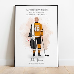 Impresión personalizada de graduación de hockey, nombre y número personalizados, regalo para estudiantes de último año de secundaria, descarga digital