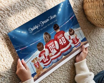 Stampa personalizzata per la famiglia di giocatori di hockey – Ritratto personalizzato dello stadio (download digitale)