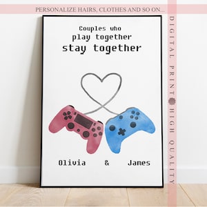 Gamer Couple Gift - Gift for Boyfriend - Couple Personalised Print - Valentines Gift