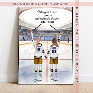 Personalized Bestie Hockey Print - A Gift for Your Bestie On and Off the Ice - Wall art Personalized Gift - Best Friends Teammates gift