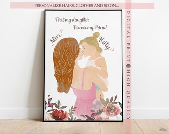 Personalized Mother and Daughter print, Mothers day gift, Download and print