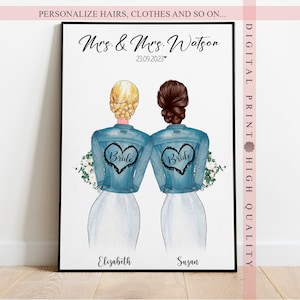 Mrs and Mrs Wedding Print - Personalized LGBTQ+ Wedding Print - Celebrate the Love of Newlywed Queens