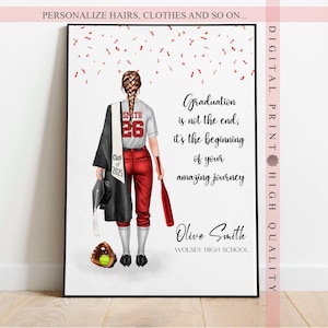 Gepersonaliseerde afstudeerprint softbal - Custom Sports Senior - personage maken - cadeau voor een afstuderende softbalspeler - aangepaste kunst aan de muur