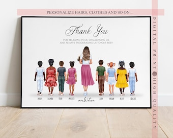 Personalized Teacher Portrait Print, Custom Class Gift (Digital Download)
