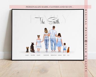 Fathers day gift- Personalized Family Gift - Printable Portrait gift - Mothers or Fathers day gifts - Keepsake Wall art - Birthday gift