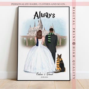 Personalized Wizard Married Wedding with Pets - Wizard Wedding and Anniversary Gift - Magical Gift for Newlyweds - Magic School Fans