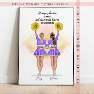 Personalized Cheerleader Bestie Print, Custom Squad Art, Custom wall art, Illustration cheer, Birthday gift last minute, Digital portrait