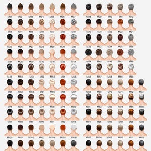 Puede incluir: Un gr&aacute;fico que muestra 125 opciones diferentes de peinados masculinos, cada uno con un color y estilo de cabello &uacute;nicos. Los peinados var&iacute;an de cortos a largos, con variaciones de color que incluyen negro, marr&oacute;n, rubio y gris.