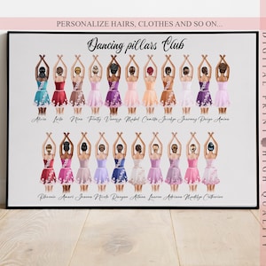 Personalized Ballerina Print Poster - Team gift print - Custom illustration - Custom wall art - Dance team print - Dancers gift last minute