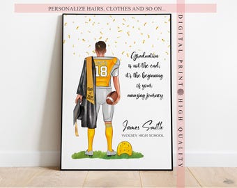 Graduation American Football - Keepsake sport gift - Custom wall art - Personalized gift for man player - Graduation gift