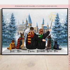 Personalized Wizard Couple Print / A Magical Keepsake for Magic School Enthusiasts / Family Wizards Fans / Digital Portrait/ Custom Wall Art