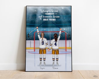 Personalized Hockey Teammates Print, Custom Friends Gift, Hockey Player Art, Digital Download