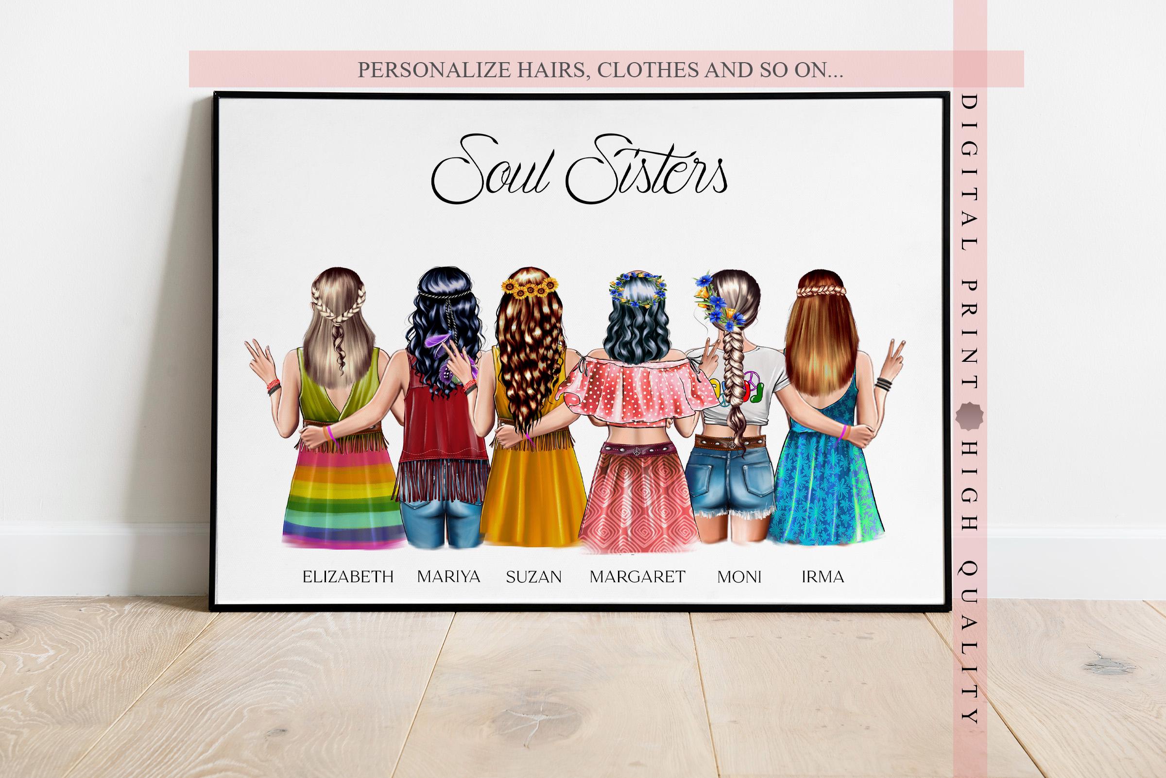 Soul Sisters JIM SHARP edit 3枚　7インチ Personalized Soul Sisters Print, Friends Wall Art, Custom