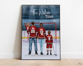 Ritratto di famiglia personalizzato di hockey - Ricordo personalizzato della squadra (download digitale)