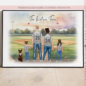 Personalisiertes Baseball Familien Porträt - Individuelle Illustration für Vatertag, Jubiläum & mehr - Digitales Porträt Geschenk für Last Minute
