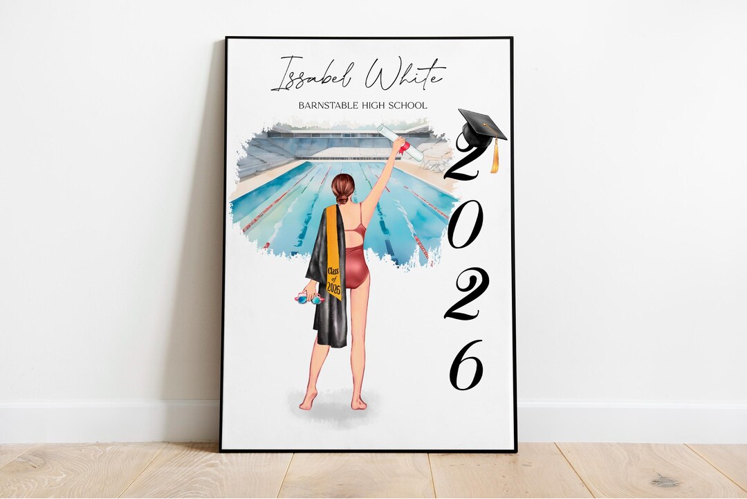 Personalized Graduation Swimmer Print – Custom Senior Swim Portrait ...