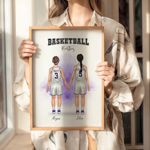 Personalized Girls’ Basketball Teammates Print – Custom Friendship Portrait, Team Unity Artwork