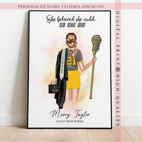 Graduation Lacrosse Personalized Gift - Gift to Graduation- Celebrate a Graduate's Lacrosse Journey - Custom print Keepsake gift - Wall art