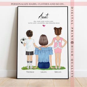 Personalized Aunt Gift from Nephew Niece, Birthday Auntie Gift, Family Portrait, Custom Birthday Gift for Aunt, Best Aunt Ever