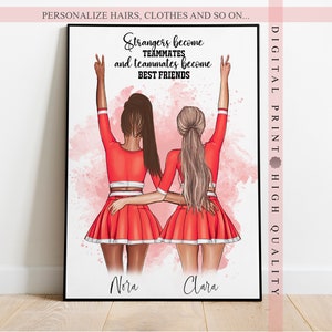 Gepersonaliseerde cheerleader bestie print - custom squad art - het perfecte cadeau voor je cheerleading-teamgenoten en beste vrienden