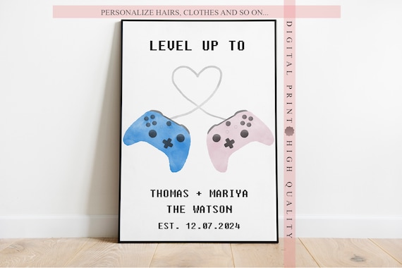 Gamer Wedding Print, Keepsake Wedding, Gift for Newlyweds gamers,  Anniversary gift, sing wedding for gamers newlyweds