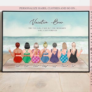 Personalized Friends summer gift - Curvy and Slim body type - Friends on the beach - Happy vacation with bff - Keepsake gift