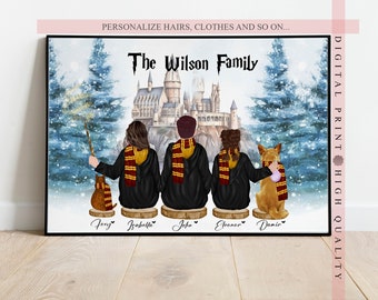 Personalized Wizard Family - Wall art Magic School gift - Wizarding World fans Gift - Download and print