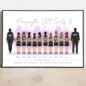 Personalized Girls Basketball Team Print – Custom Team Portrait, Players & Coach Keepsake, Unity Wall Art