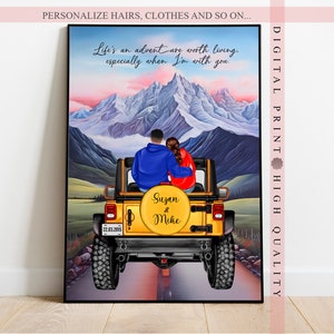 Impresión personalizada de aventura todoterreno para parejas - Montañas - JK - SUV - 4x4 - Pareja - Lodo - Camión - Ruedas - Regalo de aniversario