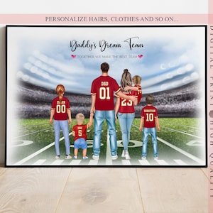 Retrato familiar de la NFL, familia de fútbol americano personalizada, regalo para papá, regalo para el día del padre, impresión del equipo de fútbol, descarga e impresión