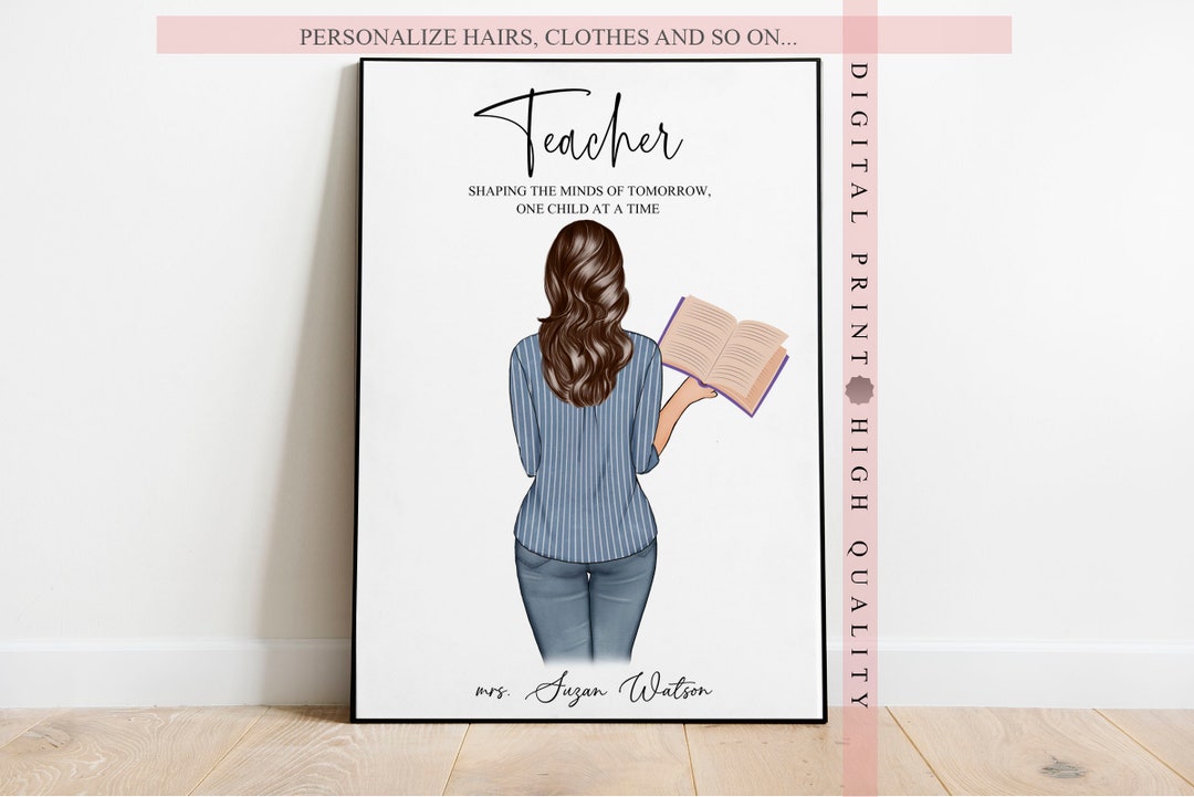 Personalised Gift for Teacher, Teacher Portrait, Back to the School or ...