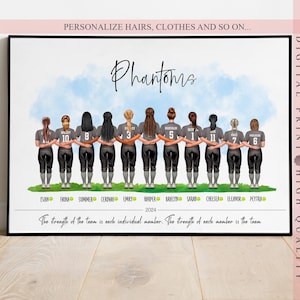 Personalized Softball team portrait for Wall art - Custom Illustration - Digital sport portrait - Print yourself - Last minutes gift print